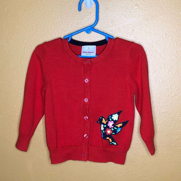 Hanna Andersson Red Bird Cardigan, Size 3 - Picture 1 of 6